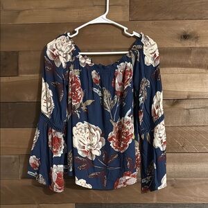 White and Brown Smocked Bell Sleeve Blouse